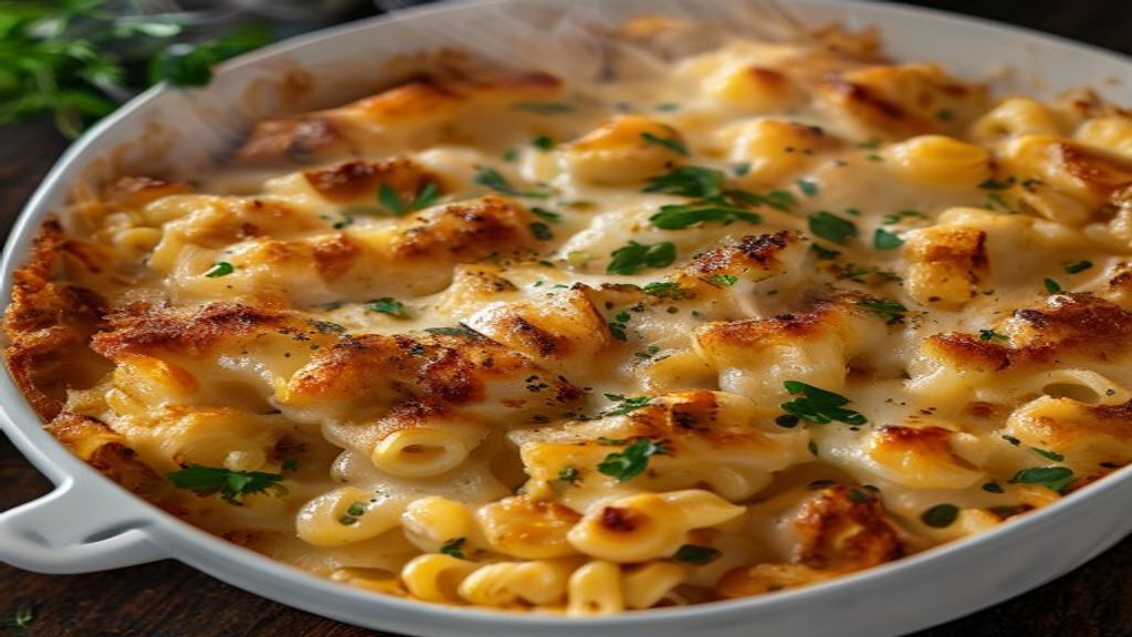 One-Pan Creamy Garlic Chicken & Pasta Bake